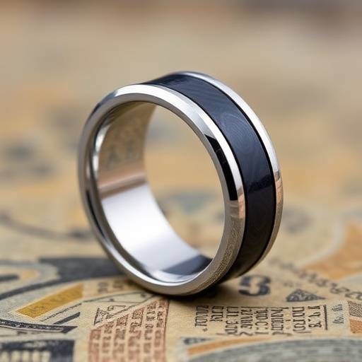 Anello da uomo in acciaio con inserto in fibra di carbonio