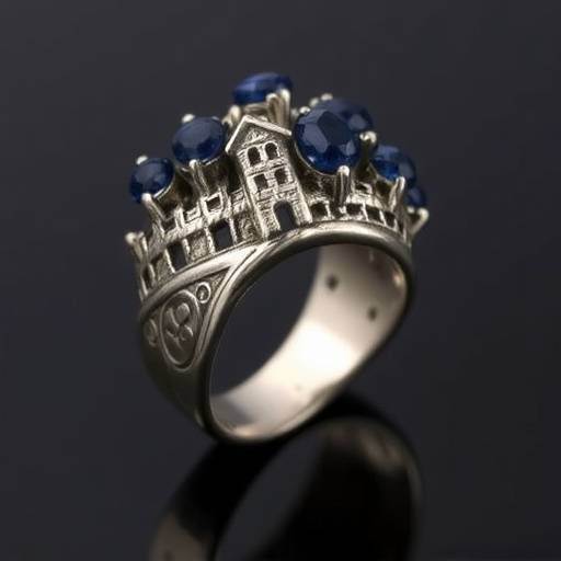 Anello 'Ponte Vecchio' in argento brunito e zaffiri