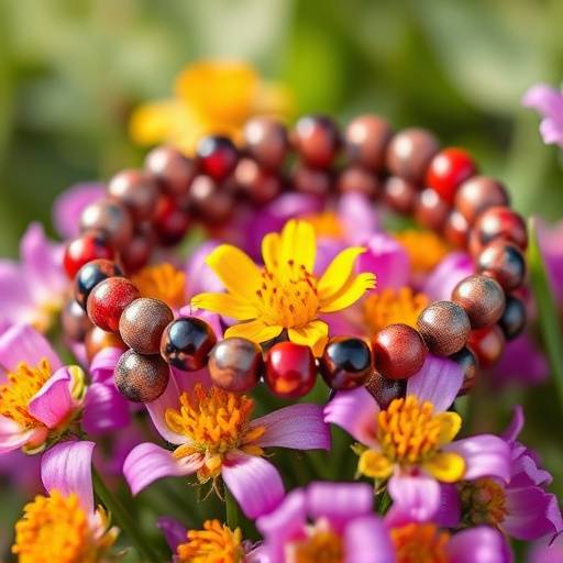 Dettaglio di un bracciale con pietre colorate che richiamano i colori dei fiori di campo