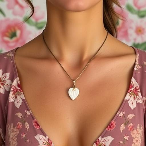 Modella indossa una collana con pendente a forma di giglio, simbolo di Firenze, su sfondo floreale